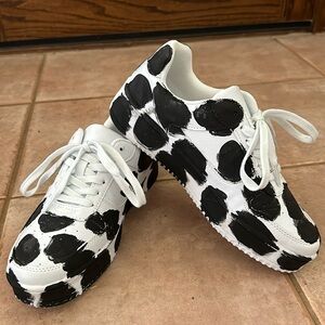 NEW Time and Tru Hand painted Polkadot Cow Print White Laceup Platform Sneakers